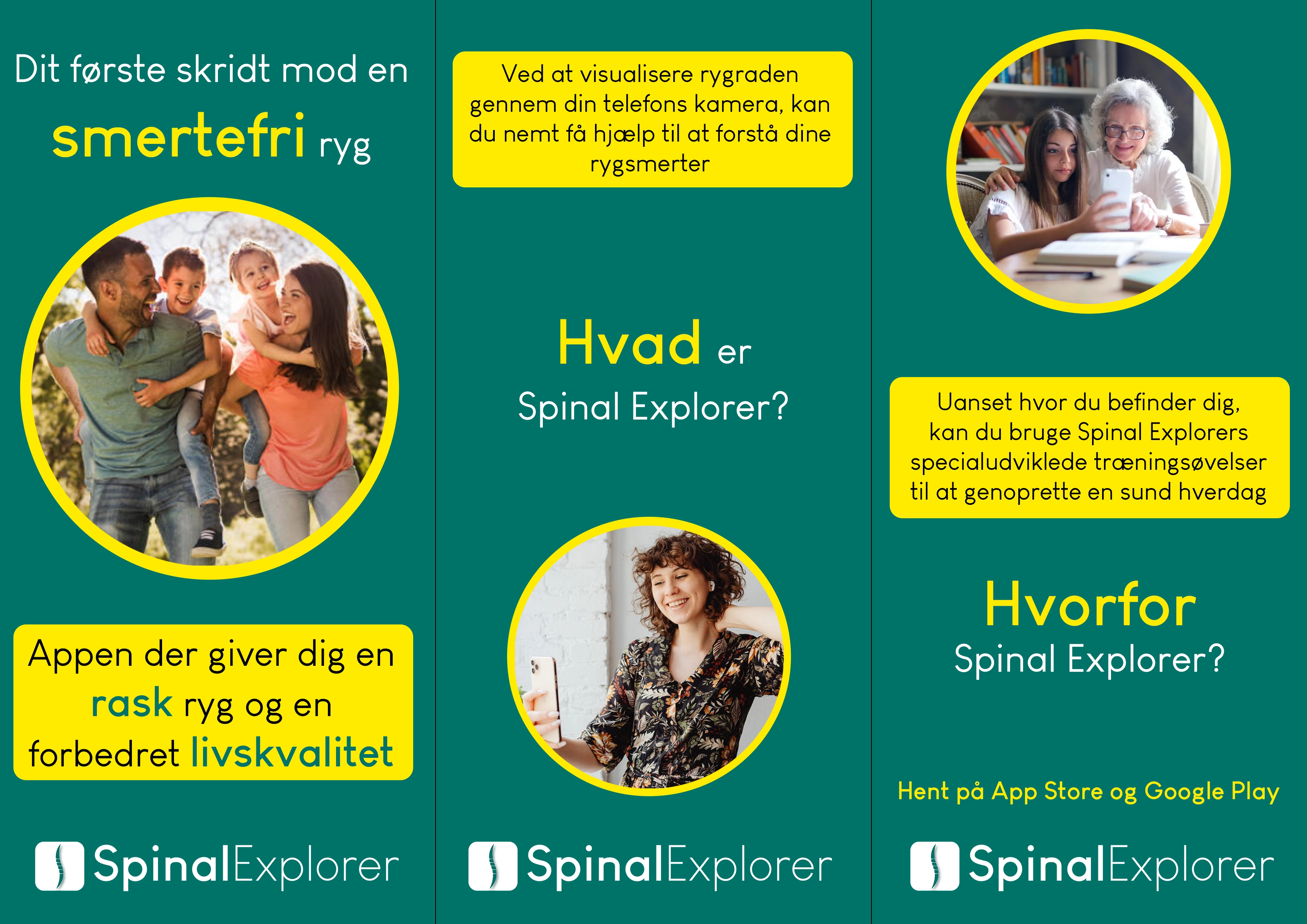 Folder af sundhedsappen Spinal Explorer